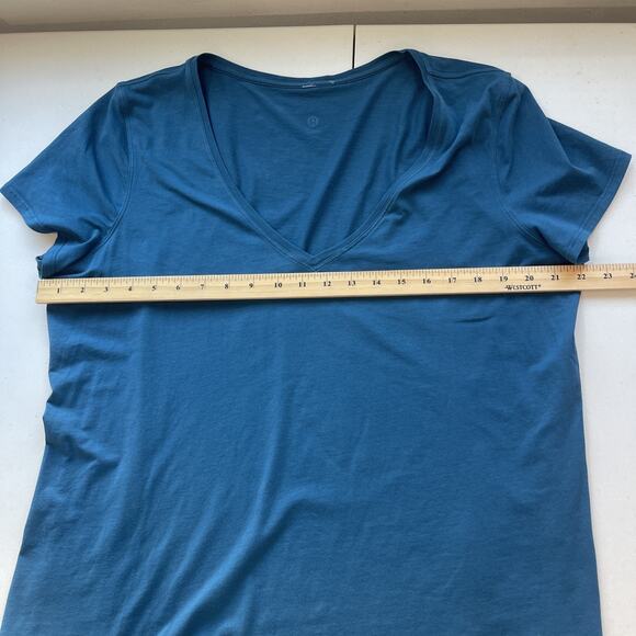 Lululemon Women Sz 12 Teal Green Love Tee T Short Sleeve Shirt V Neck Cotton - Picture 2 of 7